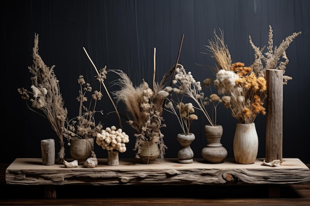 Natural Elegance The Rustic Wood Tabletop Display with Dried Flora Accent