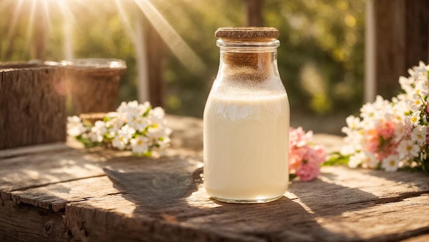 自然農場の牛乳の屋外の花