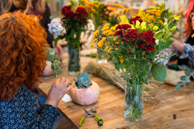 Natural flowers Floral arrangement workshop with autumn flowers