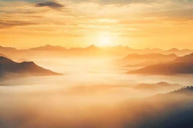Natural fog and mountains sunlight background