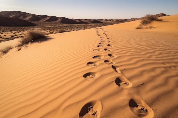 Natural footprints in nature on a sand dune generative ai