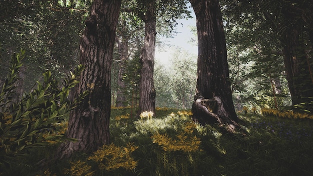 Natural forest landscape and metaverse technology 3D render