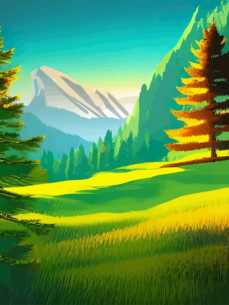 Natural forest natural pine forest mountains horizon landscape wallpaper Sunrise and sunset Illustration vector