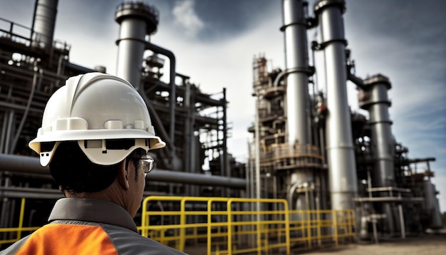 In a natural gas facility a refinery engineer inspects gas storage and supply genaretive aiin a natural gas facility a refinery engineer inspects gas storage and supply genaretive ai