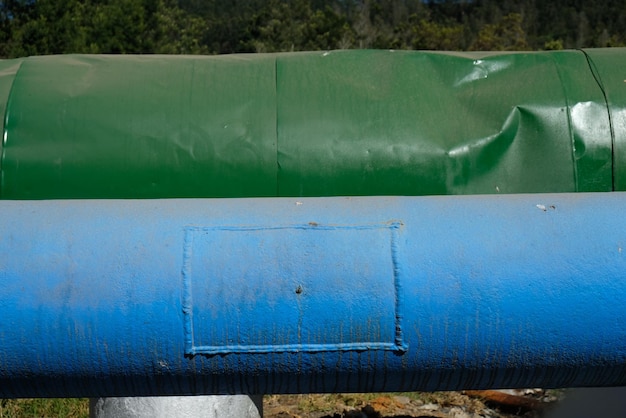 natural gas pipeline. geothermal power plant in Indonesia in the Dieng plateau. green blue pipeline.