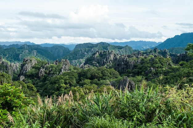 A natural geological wonder of limestone mountain, Laos