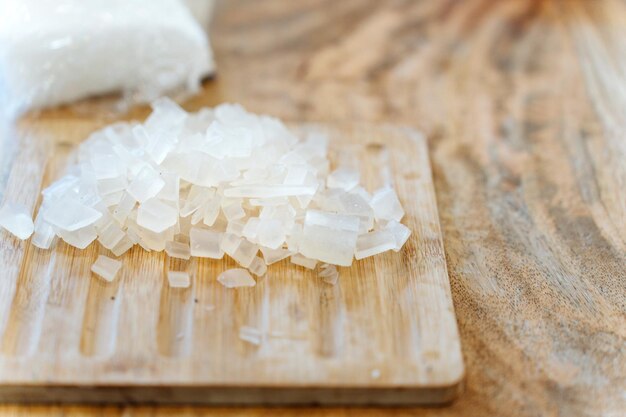 写真 natural glycerin cut to create artisan soaps