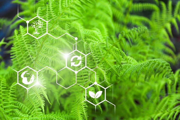 Photo natural green background with bio illustration