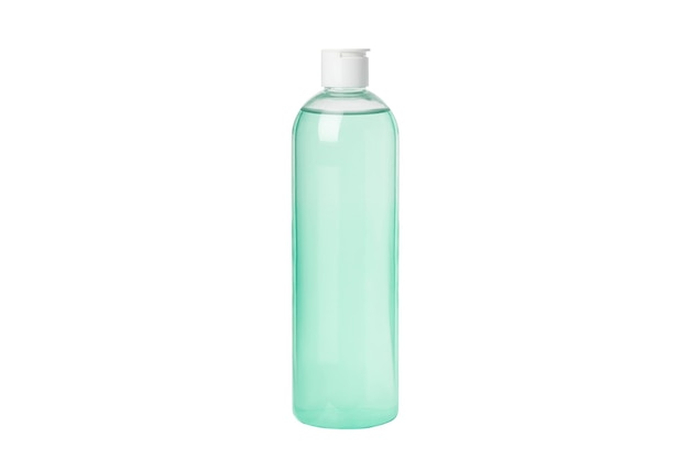 白い背景に分離された自然な緑の化粧品トニック血清ミセル水ディスペンサー付き透明化粧品ボトル