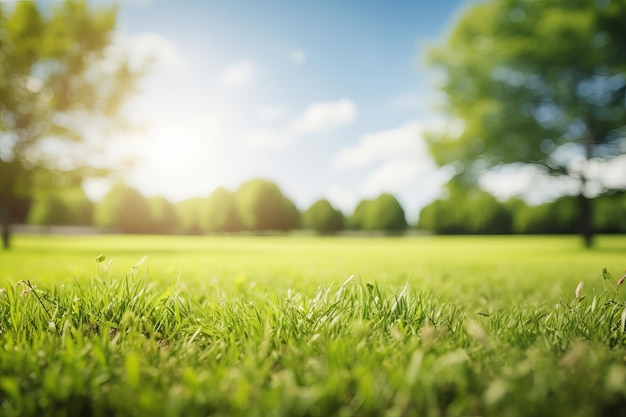 Фото Естественная зеленая трава с солнечным светом на фоне весенний стиль