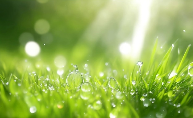 Natural green grass with water drops background