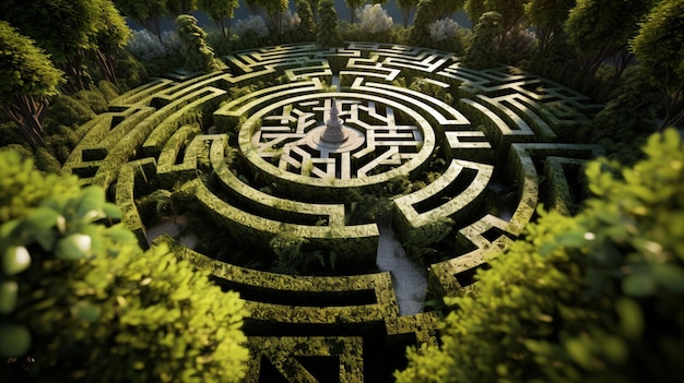 Photo natural green hedge maze in park generative ai