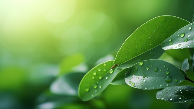 자연 녹색 잎과 보케 스프링 라이트 배경