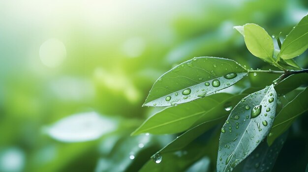 Photo natural green leaves with bokeh spring lights background