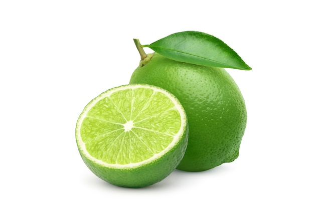 Natural green  lime with cut in half  isolated  