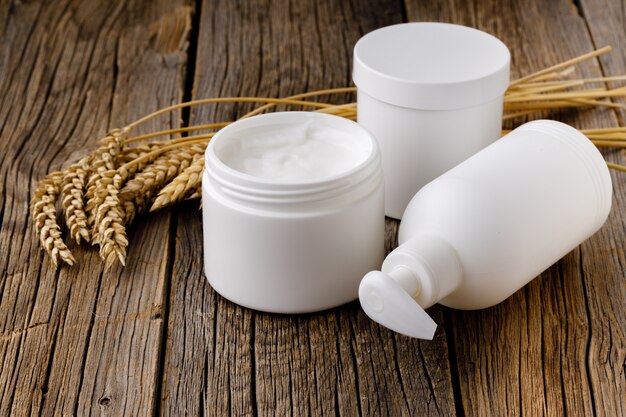 Natural hand cream on wooden table