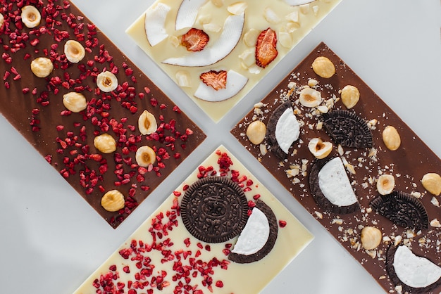 Natural handmade chocolate close-up on a bright