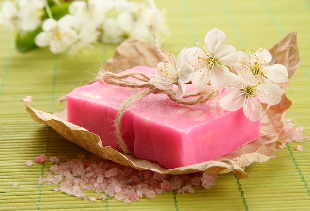 Natural handmade soap on bamboo mat