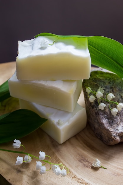 natural handmade soap from scratch with extract and oil of may lily of the valley