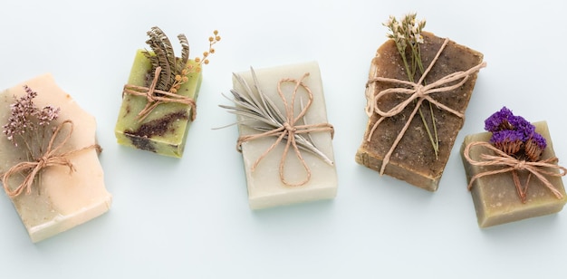 Natural handmade soap. Organic soap bars with plants extracts.