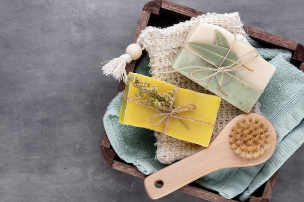 Natural handmade soap. Organic soap bars with plants extracts.