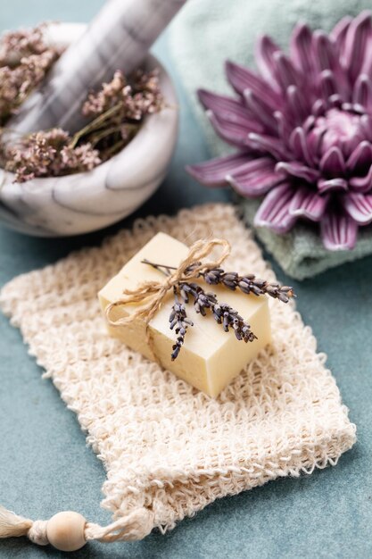 Natural handmade soap. Organic soap bars with plants extracts.