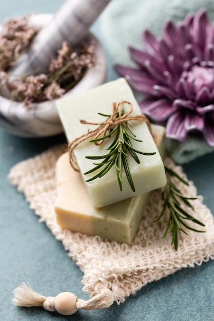 Natural handmade soap. Organic soap bars with plants extracts.