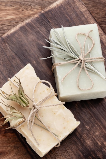 Natural handmade soap. Organic soap bars with plants extracts.