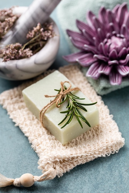 Natural handmade soap. Organic soap bars with plants extracts.