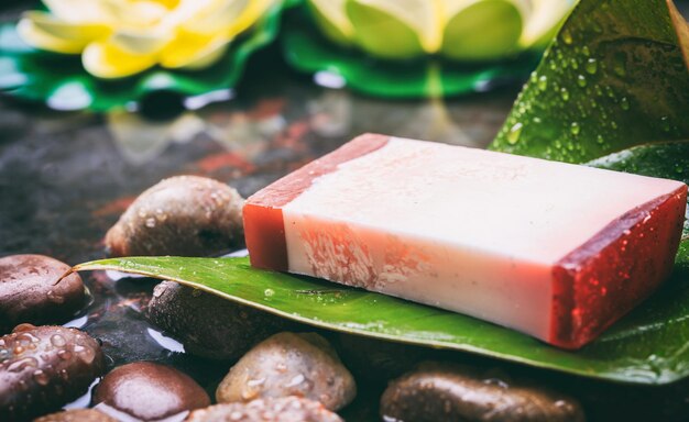 Natural handmade soap in water background