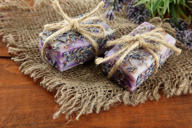 Natural handmade soap on wooden background