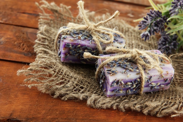 Natural handmade soap on wooden background