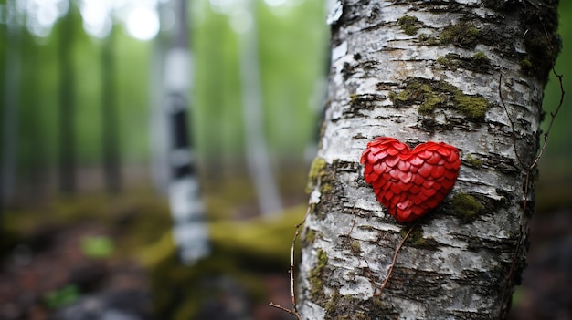 Foto cuore naturale formato nel tronco dell'albero nella vibrante foresta verde sfondo del giorno di san valentino spazio per la copia