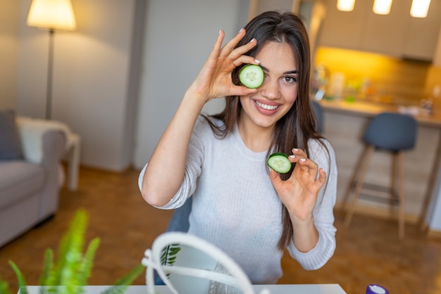 Natural homemade fresh cucumber facial eye pads facial masks.