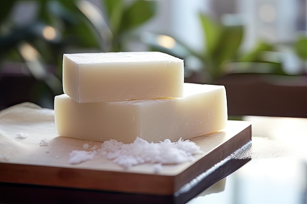 Natural homemade soap concept Homemade soap on white background illuminated by soft white light