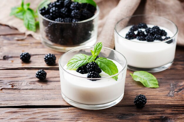 Natural homemade yougurt with berry and mint