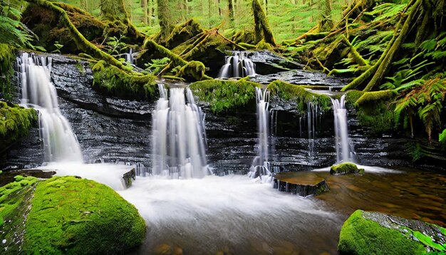 Natural image with waterfall and hill