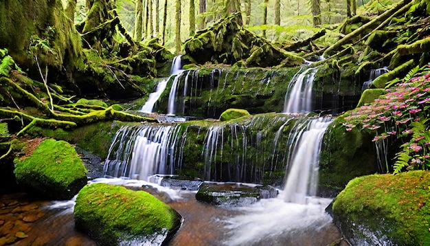 Natural image with waterfall and hill