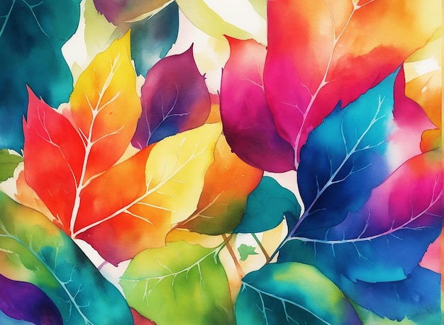 Photo natural incredible multicolor abstract floral leaves background paint on paper hd watercolor image