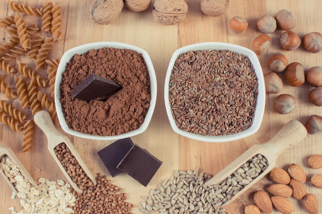 Natural ingredients containing magnesium vitamins minerals and dietary fiber Healthy nutrition