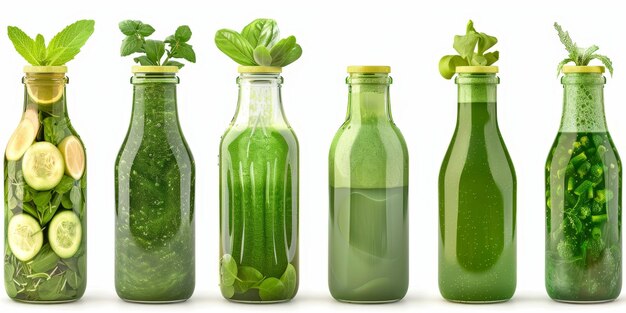 Photo natural juices in bottles generative ai