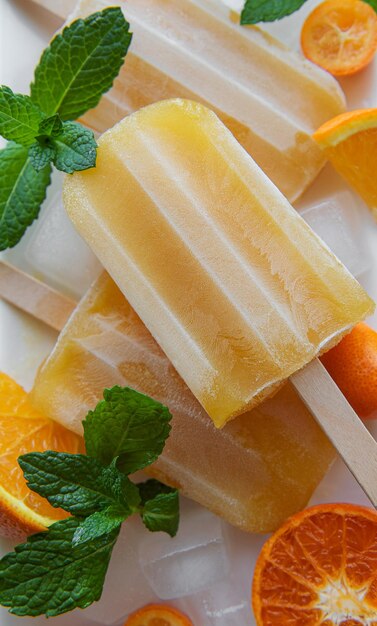 Natural juicy orange popsicles