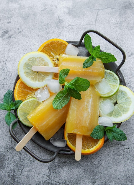 Natural juicy orange popsicles