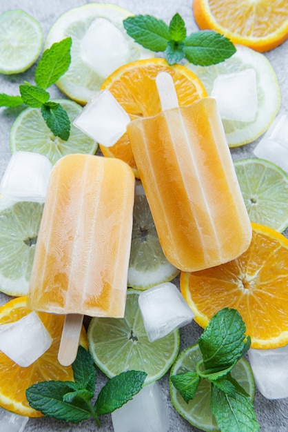 Natural juicy orange popsicles