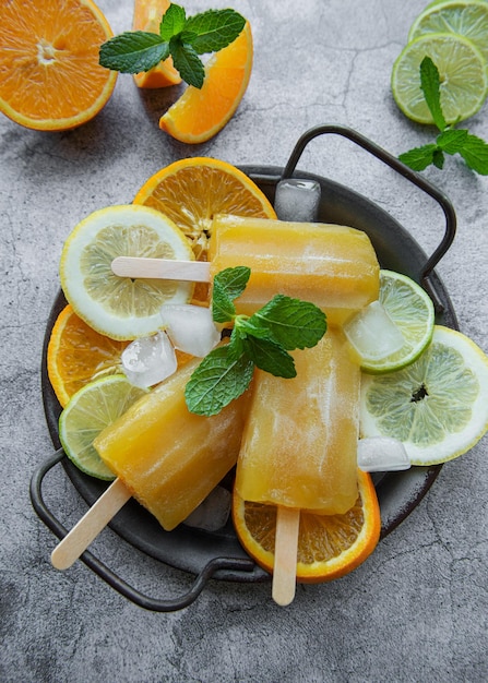 Natural juicy orange popsicles