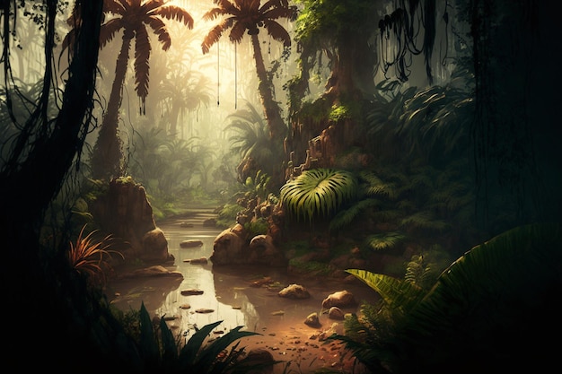 Photo natural jungle biome with water and green plants