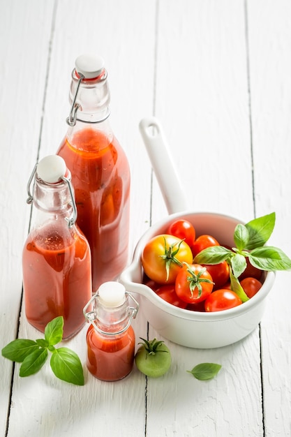 Natural ketchup prepared from tomatoes Preserved vegetables for the winter