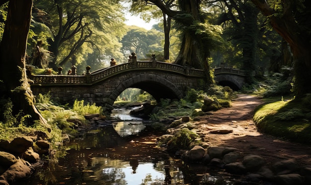 Natural landscape bridge in the park on a summer day Selective soft focus