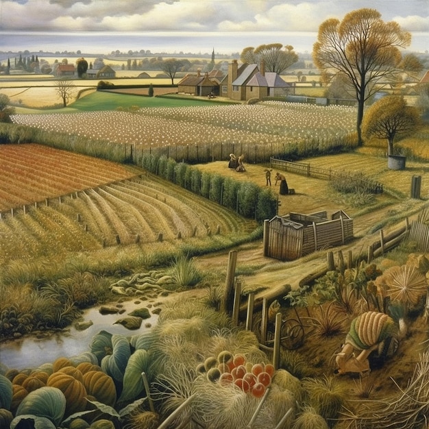 Natural landscape fields stanley spencer scenery view picture AI Generated image