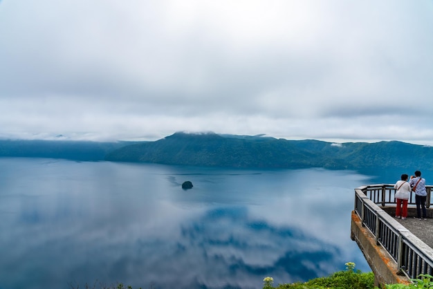 Natural landscape from Lake Mashu viewing platform The lake surface often obscured by fog in summer